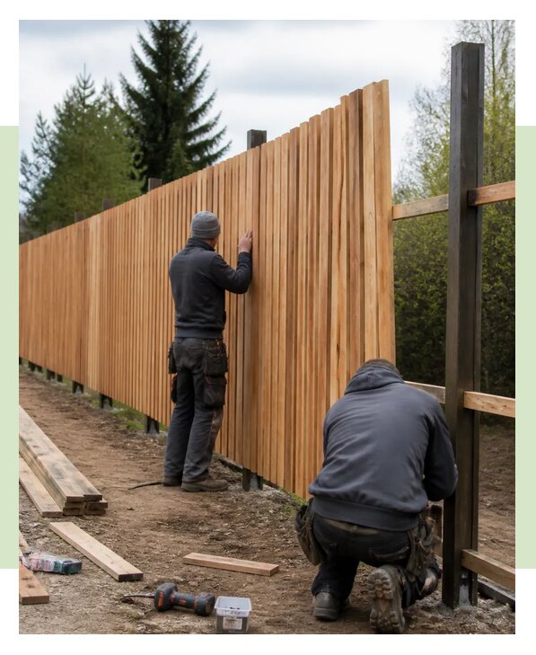 Монтаж вертикального деревянного забора под ключ в Можге